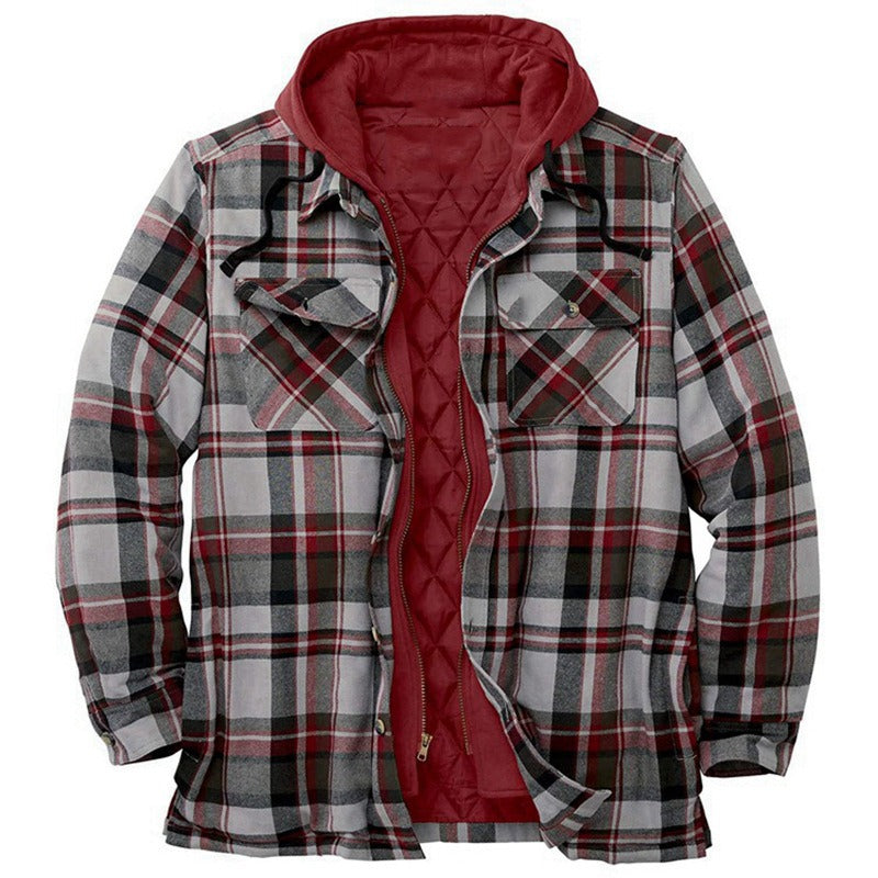 Men's Shirt Jacket – Relaxed Fit – Quilted Lining – Zip Front – Plaid Flannel Hooded