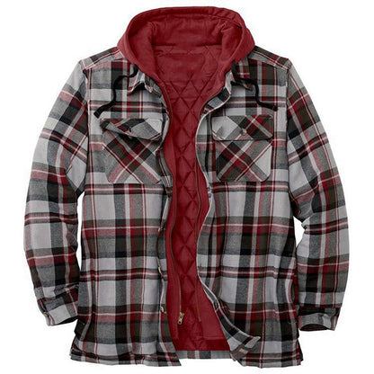Men's Shirt Jacket – Relaxed Fit – Quilted Lining – Zip Front – Plaid Flannel Hooded