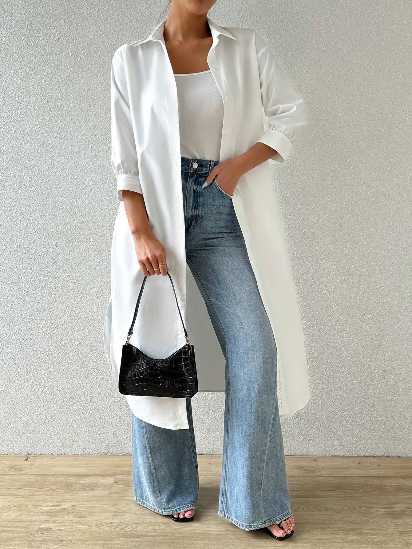 Women’s Longline Cardigan – Knit – Relaxed Fit – Open Front 3/4 Sleeve