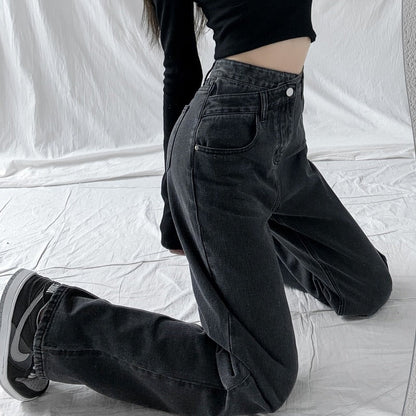 Women’s Jeans – High Waist – Cross-Waist Detail – Relaxed Straight Leg – Full Length