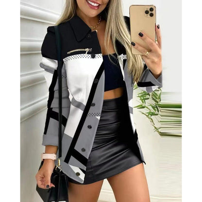 Women’s Blazer - Mid-Thigh Slim Fit- Woven Fabric - Notched Lapel - Colorblock
