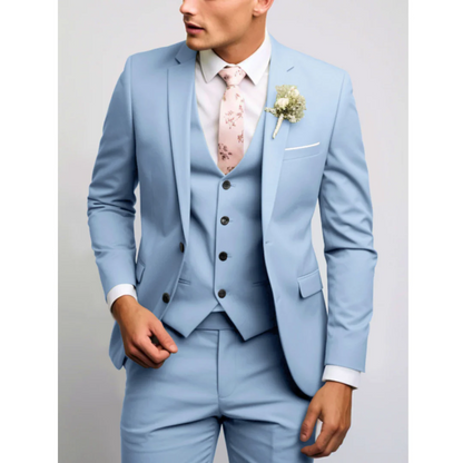 Men’s Three-Piece Suit Set – Slim Fit – Wool Blend – Notch Lapel – Flat Front Trousers