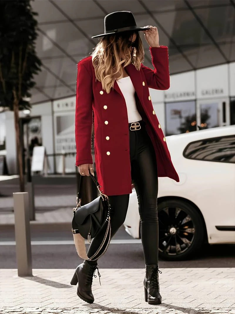 Women's Coat - Wool Blend - Slim Fit - Double-Breasted Closure - Tailored Lapels