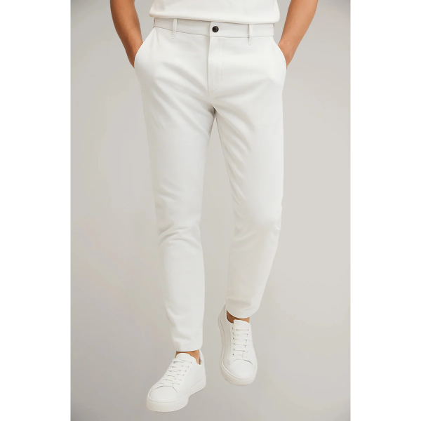 Men’s Tailored Trousers – Modern Fit – Flat Front – Cotton Blend – Ankle Length Formal Wear