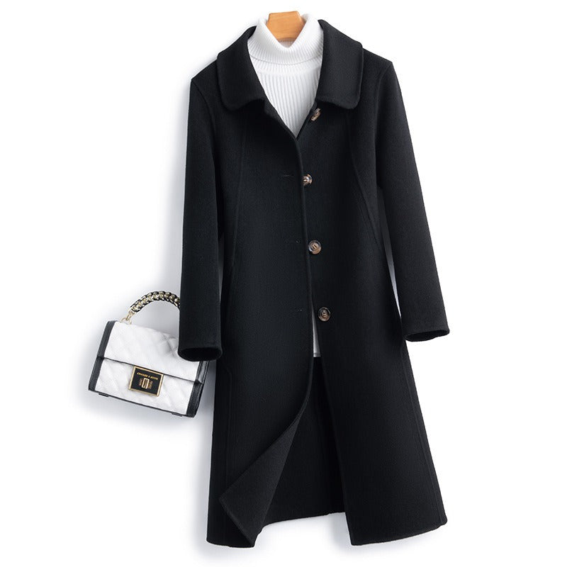 Alice Straight Fit Long Coat | Collared Button Front Coat