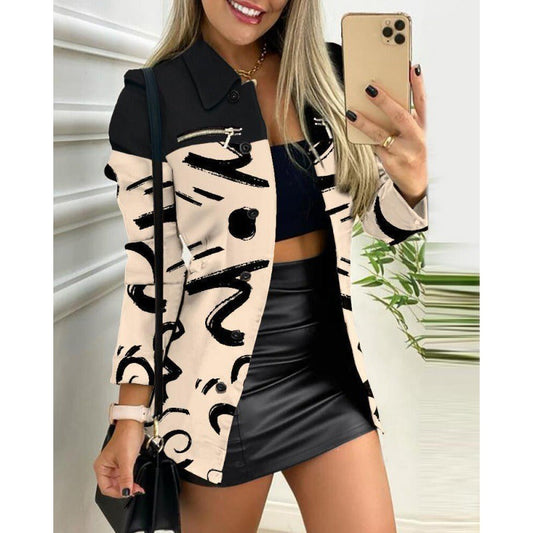 Women’s Blazer - Mid-Thigh Slim Fit- Woven Fabric - Notched Lapel - Colorblock