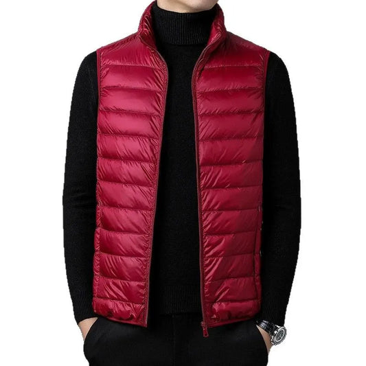 Men’s Quilted Vest – Slim Fit – Silk Cotton – High Collar – Zip Front Layering Piece