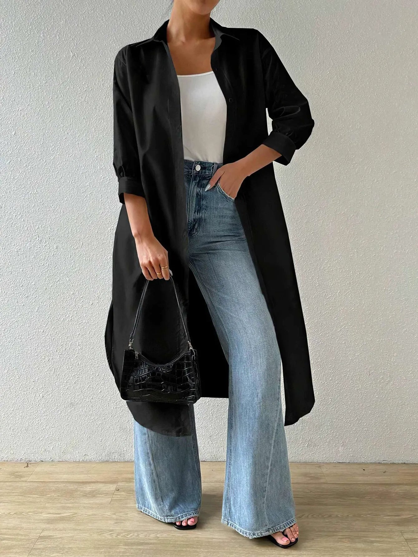 Women’s Longline Cardigan – Knit – Relaxed Fit – Open Front 3/4 Sleeve