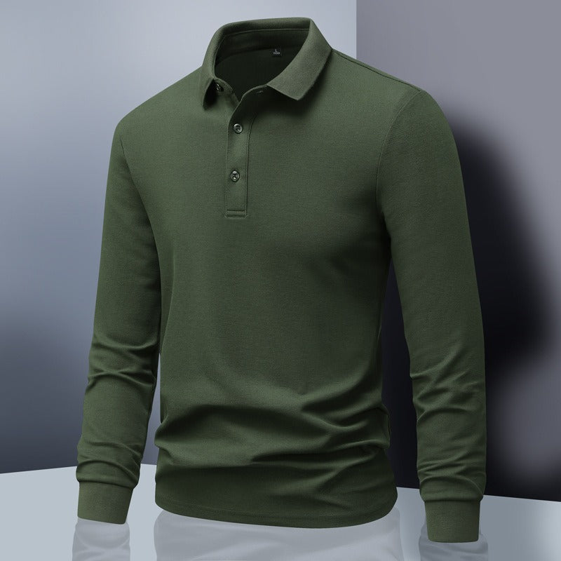 Men’s Long-Sleeve Polo Shirt – Regular Fit – Breathable Cotton Knit – Ribbed Cuffs