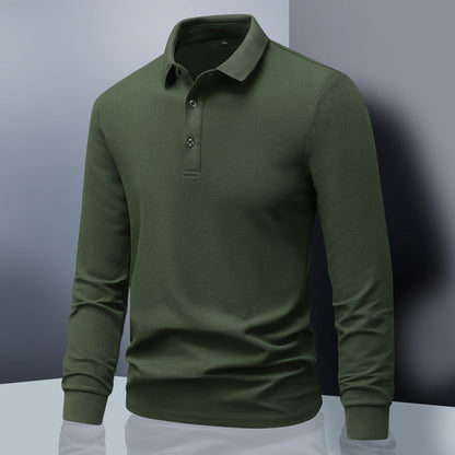 Men’s Long-Sleeve Polo Shirt – Regular Fit – Breathable Cotton Knit – Ribbed Cuffs
