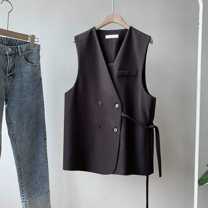 Women’s Suit Vest – Loose Fit – Double-Breasted – Hip Length – Tailored Layering