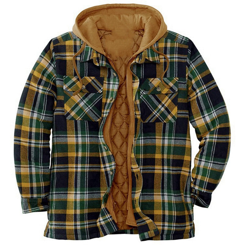 Men's Shirt Jacket – Relaxed Fit – Quilted Lining – Zip Front – Plaid Flannel Hooded