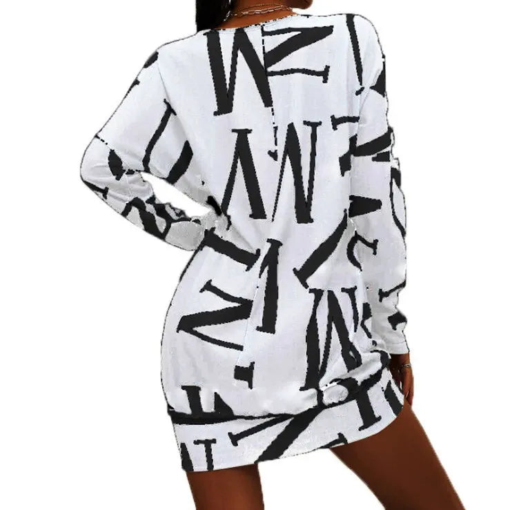 Women’s Mini Dress – Relaxed Fit – Long Sleeve – Cotton – Bold Letter Print