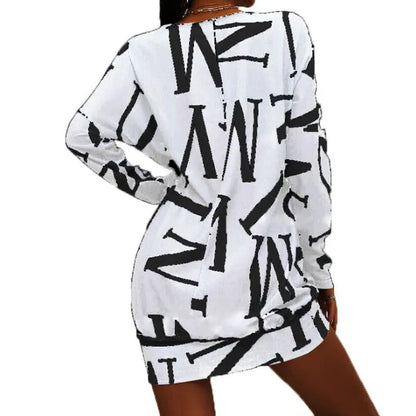 Women’s Mini Dress – Relaxed Fit – Long Sleeve – Cotton – Bold Letter Print