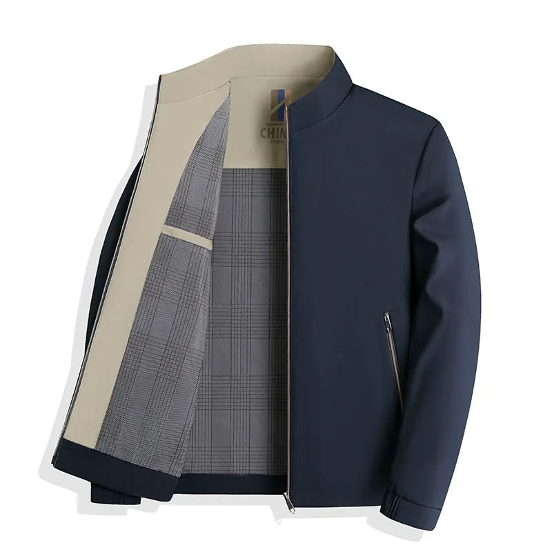 Men’s Jacket – Tailored Fit – Stand Collar – Zipper Closure – Business Casual Style