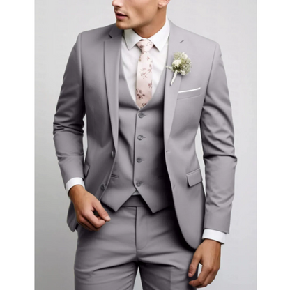 Men’s Three-Piece Suit Set – Slim Fit – Wool Blend – Notch Lapel – Flat Front Trousers