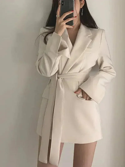 Women’s Blazer Dress – Tailored Fit – Belted Waist – Long Sleeve – Woven Fabric