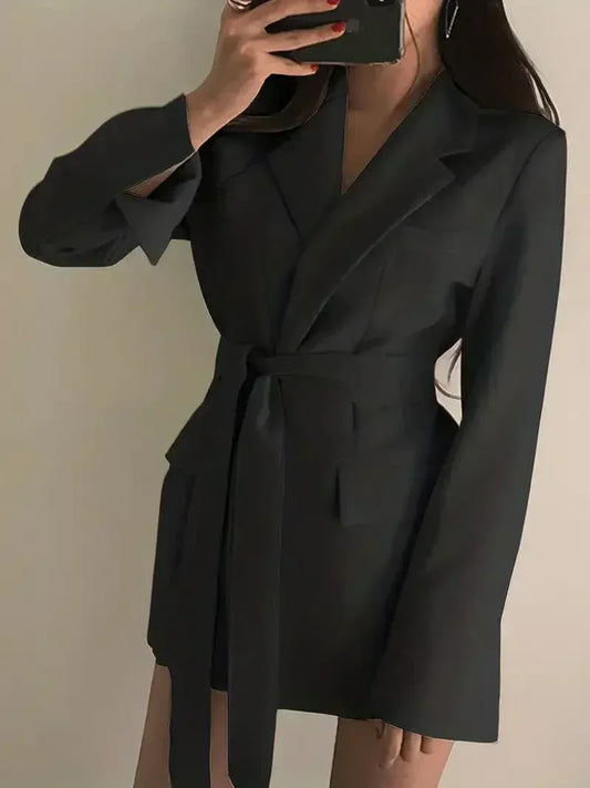 Women’s Blazer Dress – Tailored Fit – Belted Waist – Long Sleeve – Woven Fabric