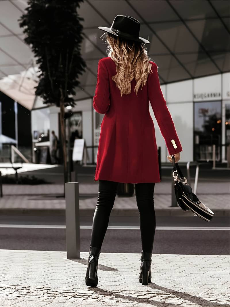 Women's Coat - Wool Blend - Slim Fit - Double-Breasted Closure - Tailored Lapels