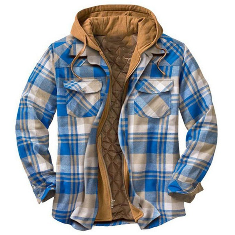Men's Shirt Jacket – Relaxed Fit – Quilted Lining – Zip Front – Plaid Flannel Hooded