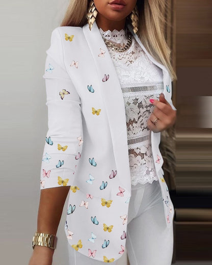 Women’s Blazer – Slim Fit – Butterfly Pattern – Notched Lapel – Tailored Fit