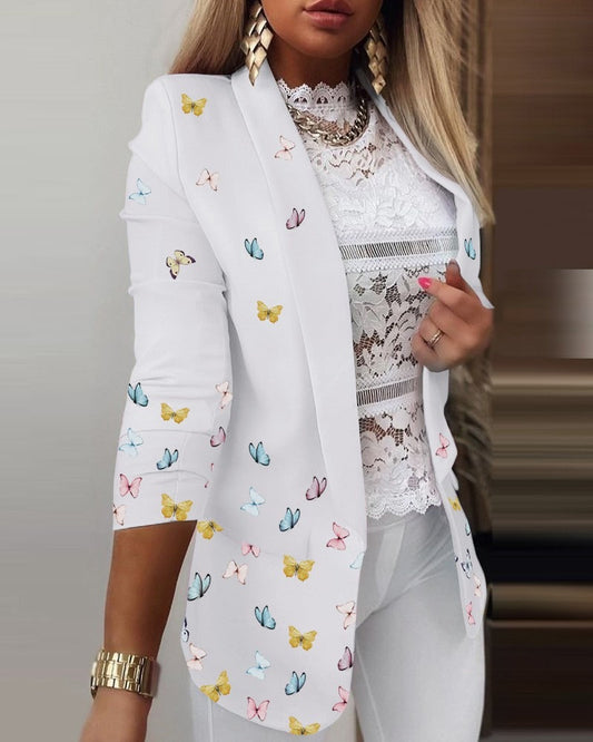 Women’s Blazer – Slim Fit – Butterfly Pattern – Notched Lapel – Tailored Fit