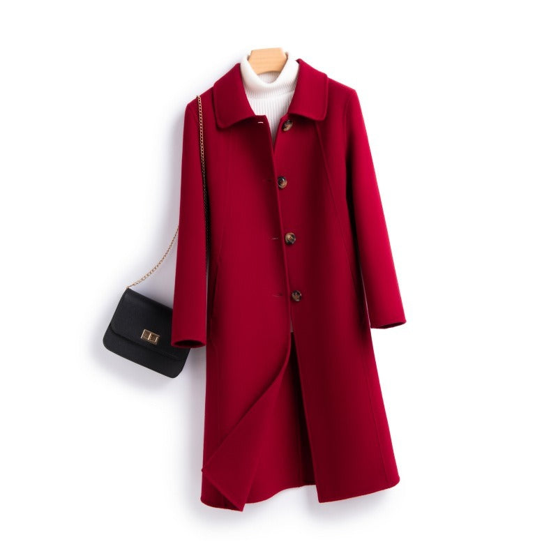 Alice Straight Fit Long Coat | Collared Button Front Coat