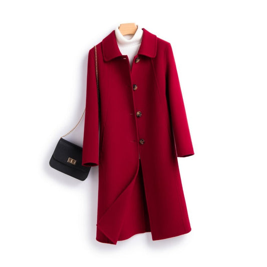 Alice Straight Fit Long Coat | Collared Button Front Coat