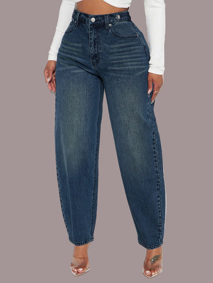 Women’s Jeans – High Waist – Relaxed Tapered Leg – Washed Denim