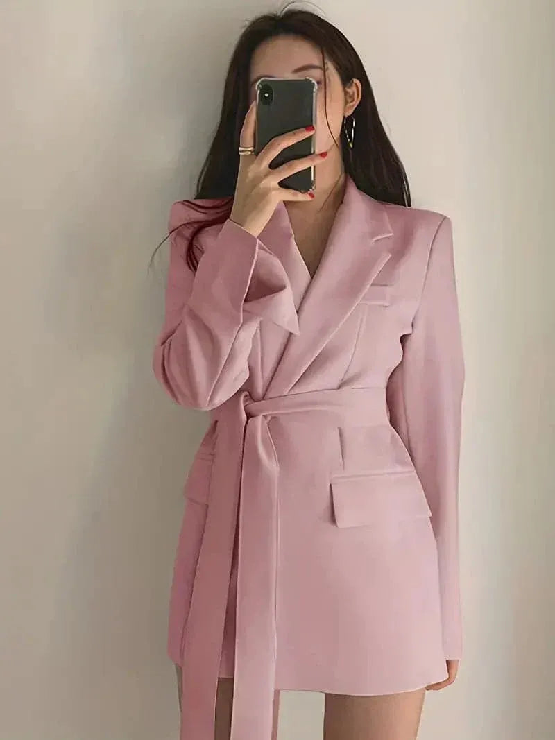 Women’s Blazer Dress – Tailored Fit – Belted Waist – Long Sleeve – Woven Fabric