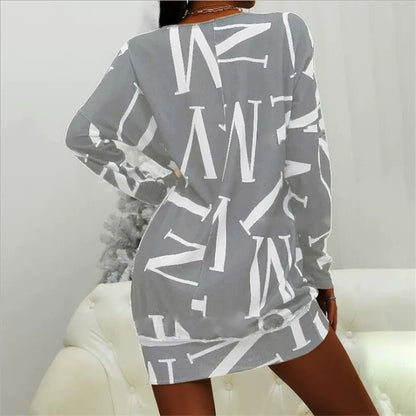 Women’s Mini Dress – Relaxed Fit – Long Sleeve – Cotton – Bold Letter Print