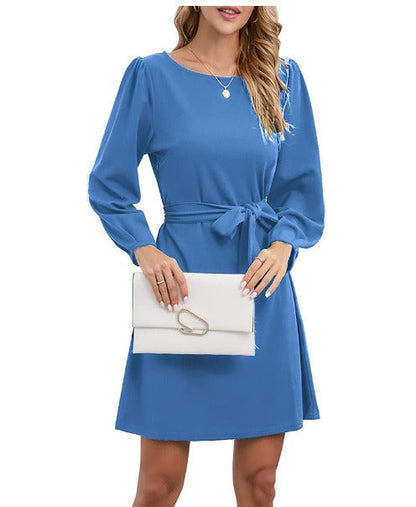Women’s Mini Dress - Relaxed Fit - A-Line Silhouette - Boat Neck - Balloon Sleeves