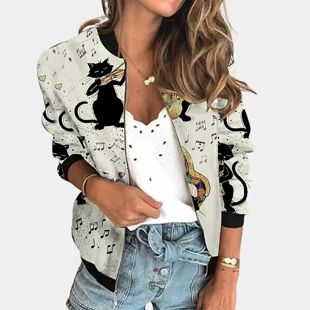 Women’s Bomber Jacket – Relaxed Fit – Ribbed Trim – Floral Print