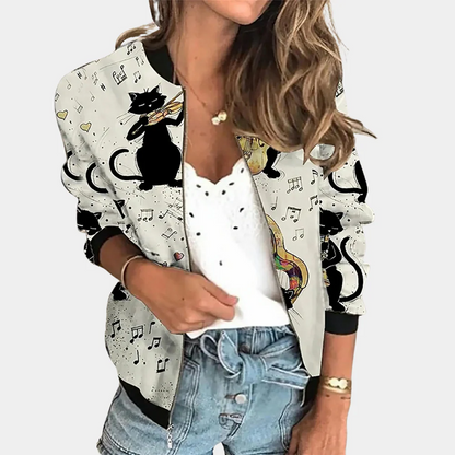 Women’s Bomber Jacket – Relaxed Fit – Ribbed Trim – Floral Print