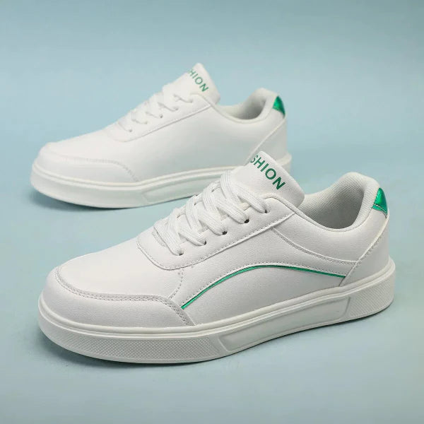 Women’s Low-Top Sneakers – Faux Leather – Platform Sole – Lace-Up Metallic Detail