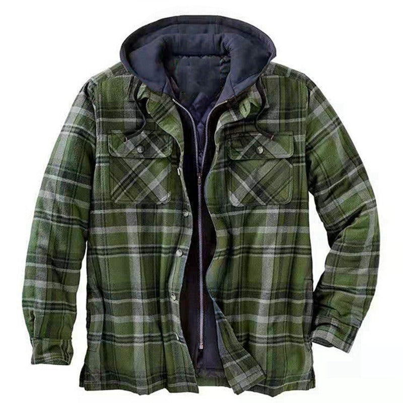 Men's Shirt Jacket – Relaxed Fit – Quilted Lining – Zip Front – Plaid Flannel Hooded