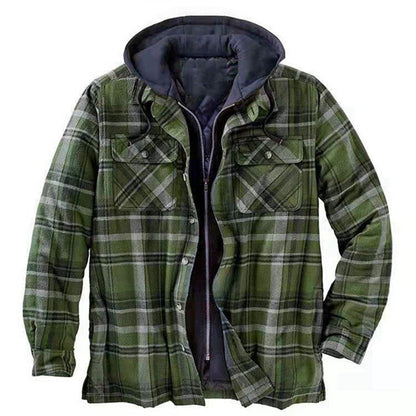 Men's Shirt Jacket – Relaxed Fit – Quilted Lining – Zip Front – Plaid Flannel Hooded