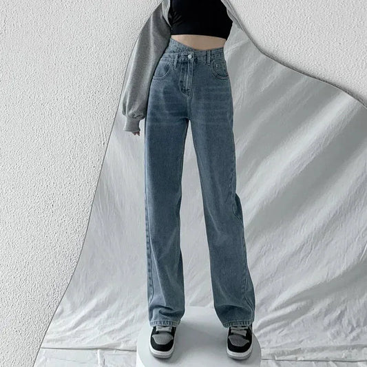 Women’s Jeans – High Waist – Cross-Waist Detail – Relaxed Straight Leg – Full Length
