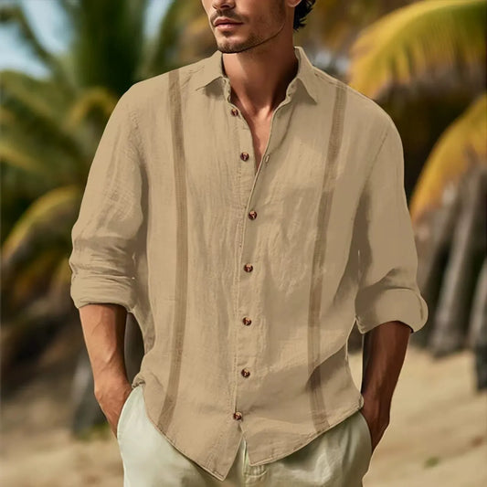 Men’s Long Sleeve Shirt – Cotton Linen – Relaxed Fit – Button-Up – Casual Style