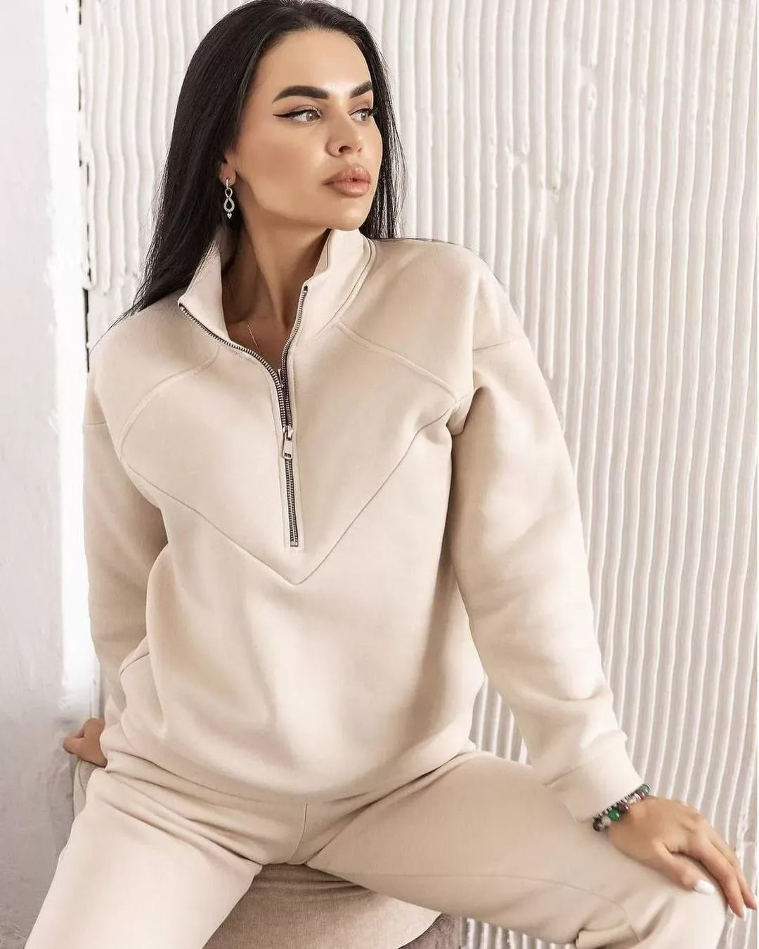 Women’s Loungewear Set – Fleece Hoodie Half Zip – Jogger Pants – Relaxed Fit