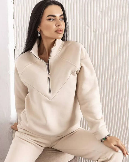 Women’s Loungewear Set – Fleece Hoodie Half Zip – Jogger Pants – Relaxed Fit