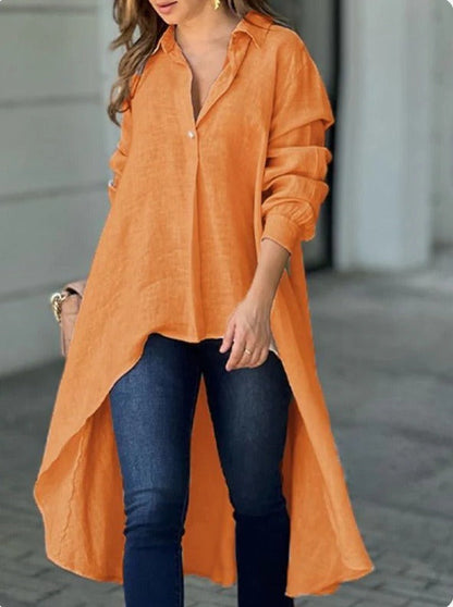 Women's Oversized Shirt - Linen - Relaxed Fit - Button Down - High-Low Hem