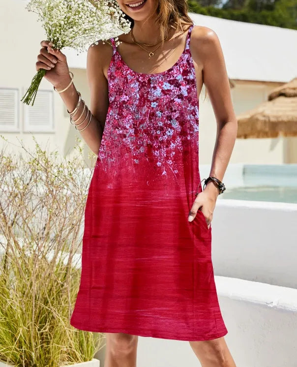 Women’s A-line Dress – Cotton – Relaxed Fit – Scoop Neck – Spaghetti Straps – Pockets