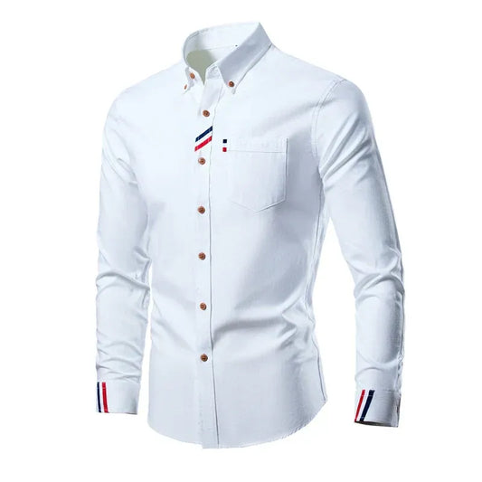Men’s Long Sleeve Shirt – Slim Fit – Cotton – Button-Down – Chest Pocket