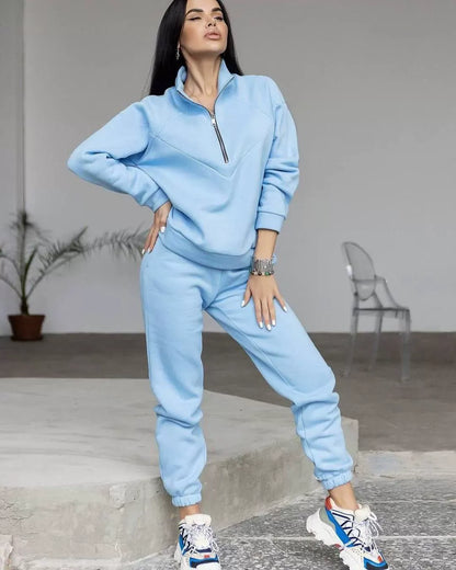 Women’s Loungewear Set – Fleece Hoodie Half Zip – Jogger Pants – Relaxed Fit