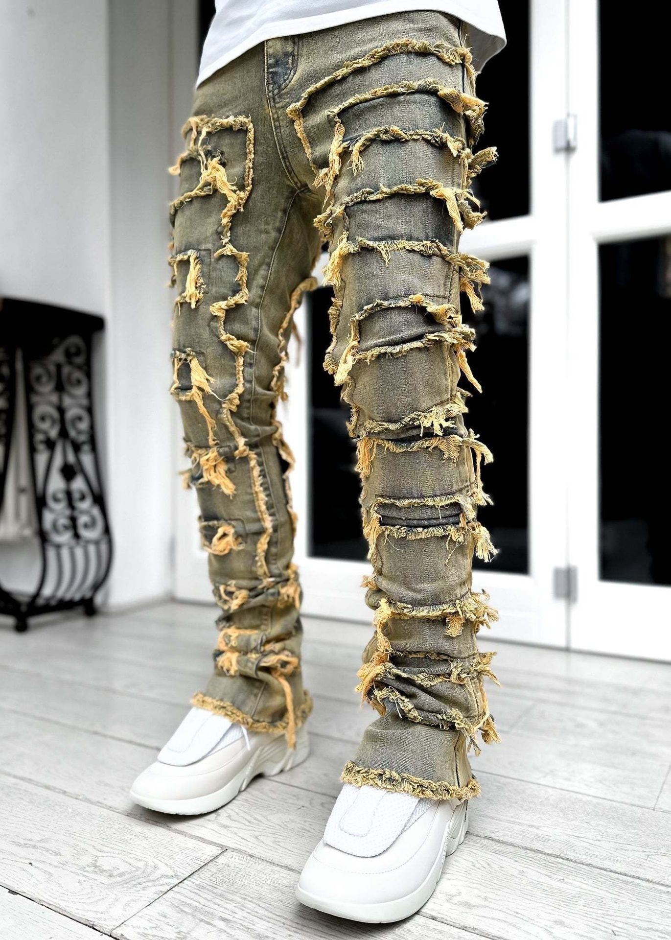 Men’s Slim Fit Jeans – Distressed Denim – Tapered Leg – Urban Street Style