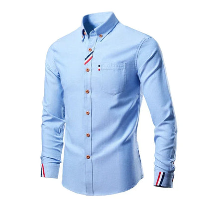 Men’s Long Sleeve Shirt – Slim Fit – Cotton – Button-Down – Chest Pocket