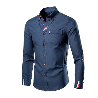 Men’s Long Sleeve Shirt – Slim Fit – Cotton – Button-Down – Chest Pocket