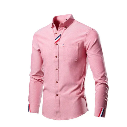Men’s Long Sleeve Shirt – Slim Fit – Cotton – Button-Down – Chest Pocket