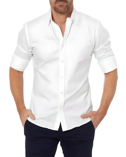 Men’s Long Sleeve Shirt – Tailored Fit – Button Front – Crease-Free – Cotton Blend